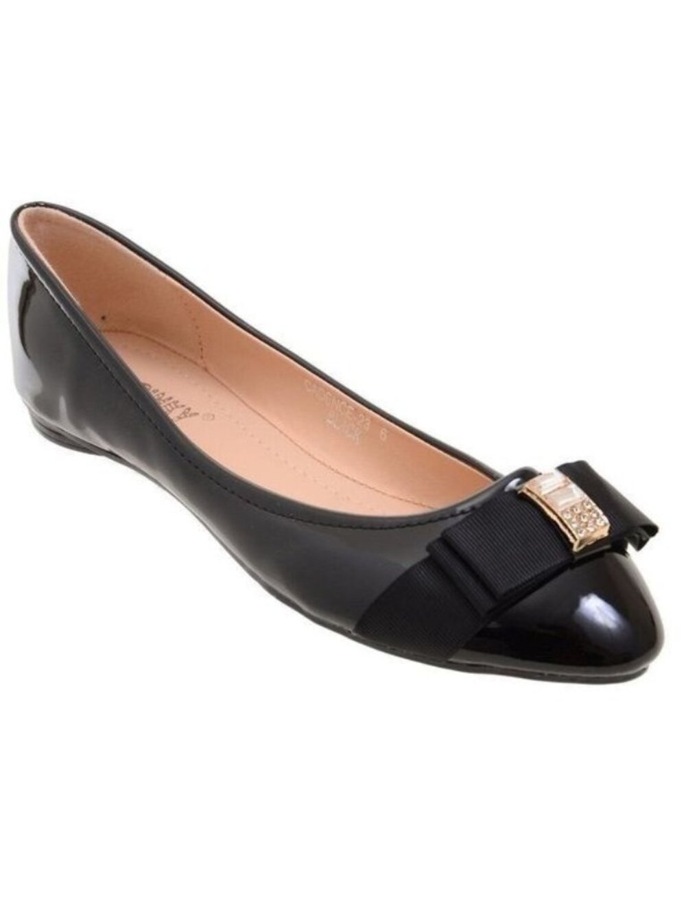 Via Pinky Women's 6 Jeweled Black Patent Ribbon Ballet Flats Formal Party Bridal